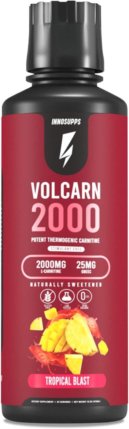 InnoSupps Volcarn 2000 - L-CARNITINE Advanced Energy Liquid | ATP Enhancer with GBEEC | Boosts Energy, Enhances Focus, Caffeine Free, No Artificial Sweeteners | 32 Servings (Tropical Blast)