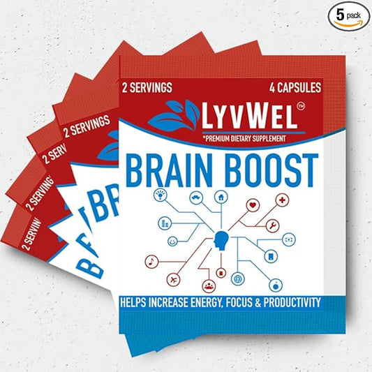 Brain Boost Capsules - Advanced Cognitive Enhancer for Razor-Sharp Focus, Sustained Energy & Mental Clarity - 5-Pack (10 Servings)