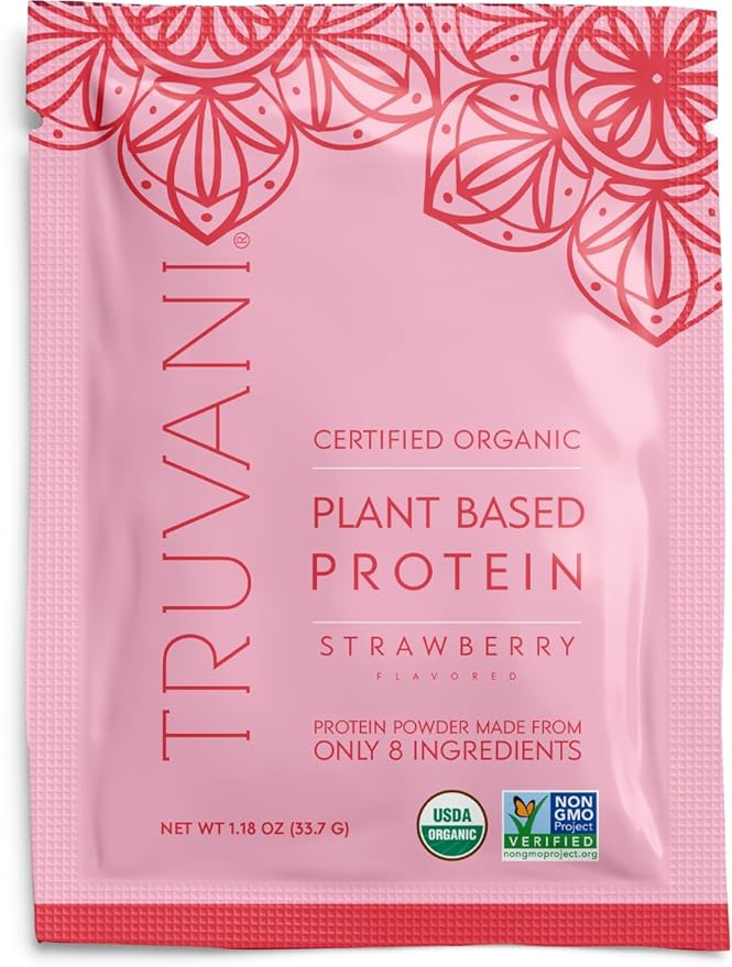 Truvani Vegan Pea Protein Powder | Strawberry | 20g Organic Plant Based Protein | 1 Serving | Keto | Gluten & Dairy Free | Low Carb | No Added Sugar