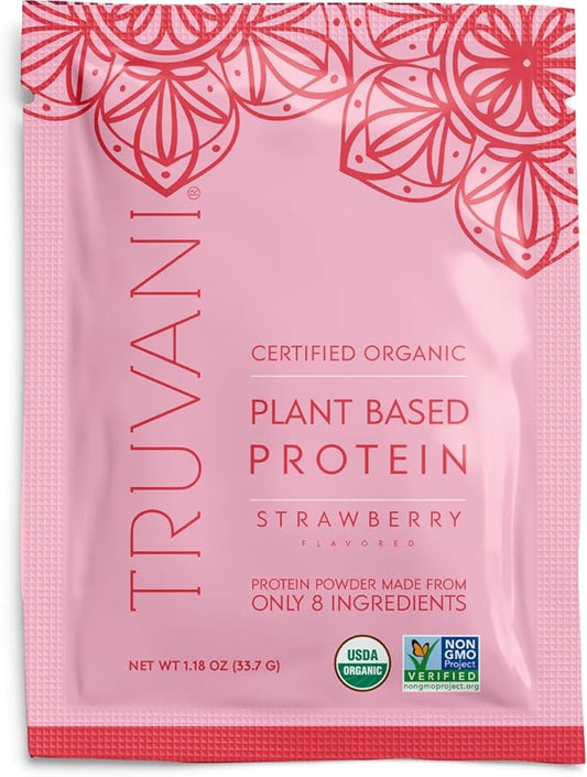 Truvani Vegan Pea Protein Powder | Strawberry | 20g Organic Plant Based Protein | 1 Serving | Keto | Gluten & Dairy Free | Low Carb | No Added Sugar