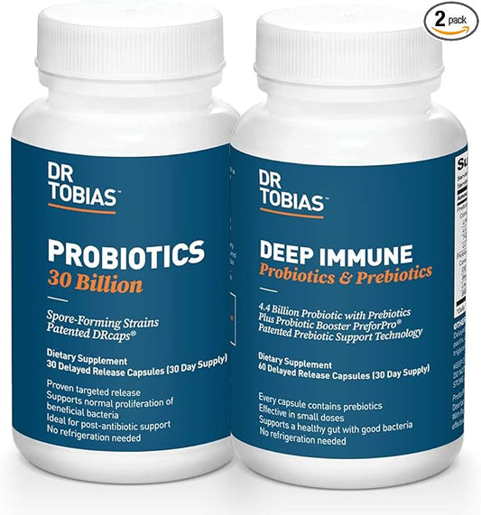Dr. Tobias Probiotics 30 Billion & Deep Immune with Prebiotics for Digestion & Gut Health