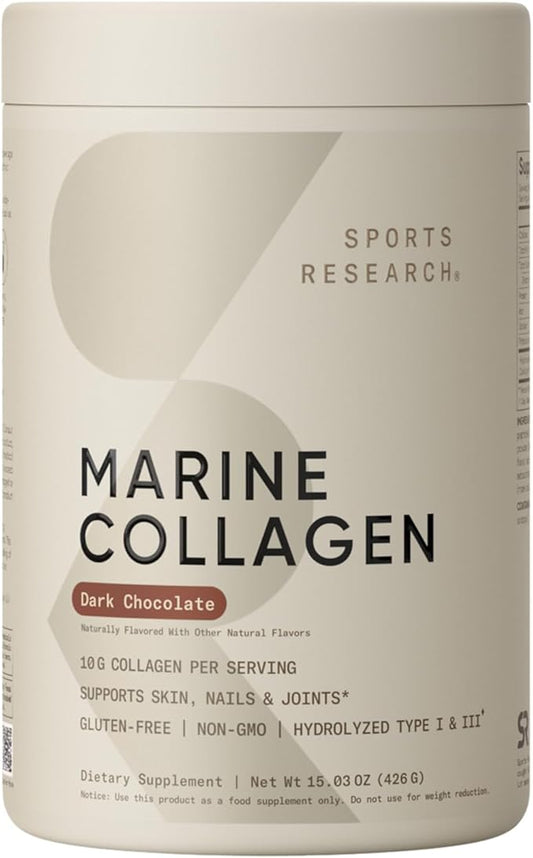 Sports Research Marine Collagen Peptides - Beauty Collagen Supplement for Women & Men - Post Workout Recovery Protein Powder with Vital Amino Acids for Hair, Skin, & Joint Support (Dark Chocolate)