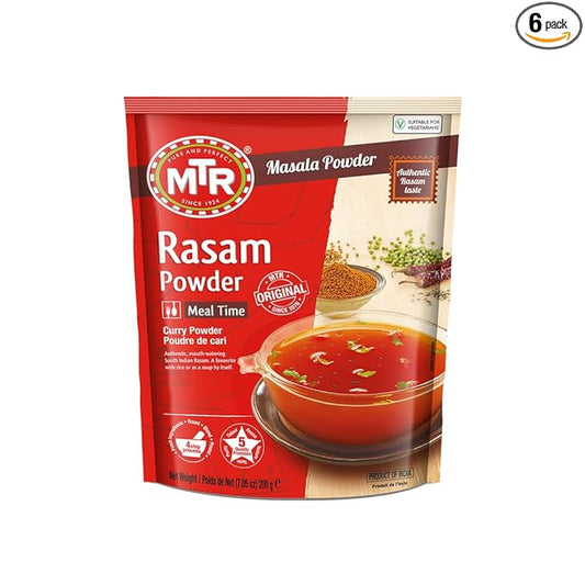 MTR Rasam Powder – Authentic Indian Blend of Coriander, Red Chili, Cumin, Fenugreek & Asafoetida – Mouth-Watering, Perfect for Rich, Flavorful Rasam – Pack of 6