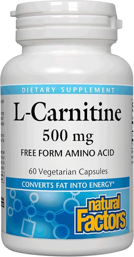 Natural Factors, L-Carnitine 500 mg, Energy Support, 60 Capsules (60 Servings)