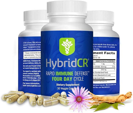 HybridCR Rapid Immunity Supplement | Zinc, Echinacea, Andrographis, Ginseng, Selenium, Gluten-Free & Non-GMO | 5-in-1 Immune Support Supplement | Pharmacist Formulated 1 Month Supply (30 Veggie Caps)