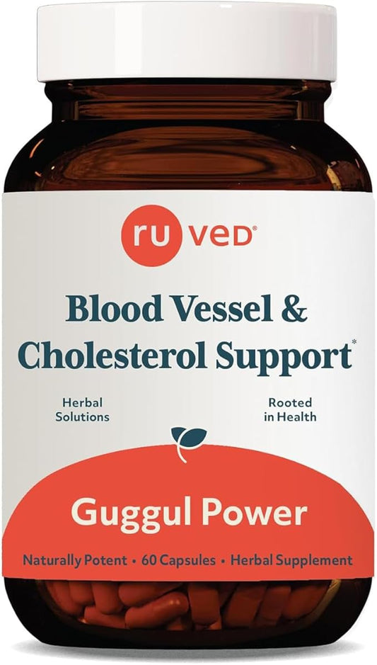 Ruved Guggul Power Herbal Supplement for Ayurvedic Cholesterol Support, Red Yeast Rice, Bergamot, Guggul, and Amla Supplement for Women and Men, 60 Vegetarian Capsules