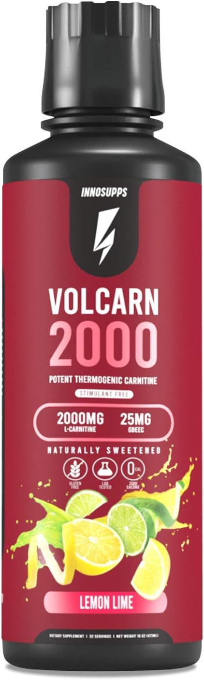 InnoSupps Volcarn 2000 - L-CARNITINE Advanced Energy Liquid | ATP Enhancer with GBEEC | Boosts Energy, Enhances Focus, Caffeine Free, No Artificial Sweeteners | 32 Servings (Lemon Lime)