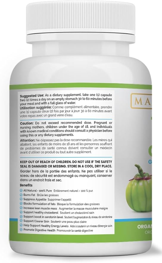 Maximum Slim 100% Pure Garcinia Cambogia Supplement - HCA Extract - Weight Support Formula for Men & Women - Non-GMO, Gluten Free - 60 Capsules