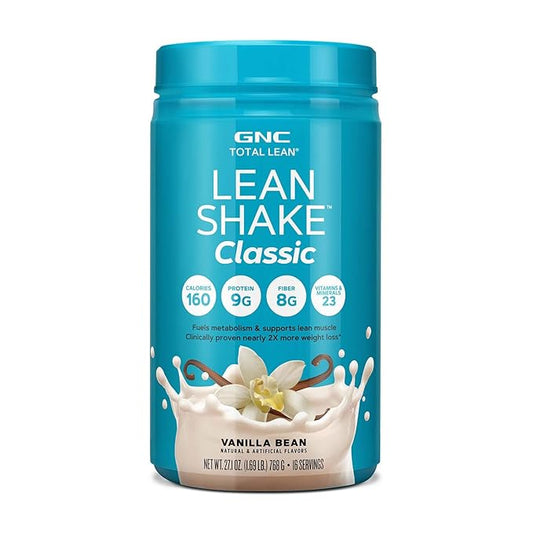 GNC Lean Shake Classic Meal Replacement Powder, Clinically Proven Weight Management, High Fiber with 23 Vitamins and Minerals, Healthy Cholesterol Levels, 9g Protein, Oat Fiber, Vanilla Bean, 16 Servings