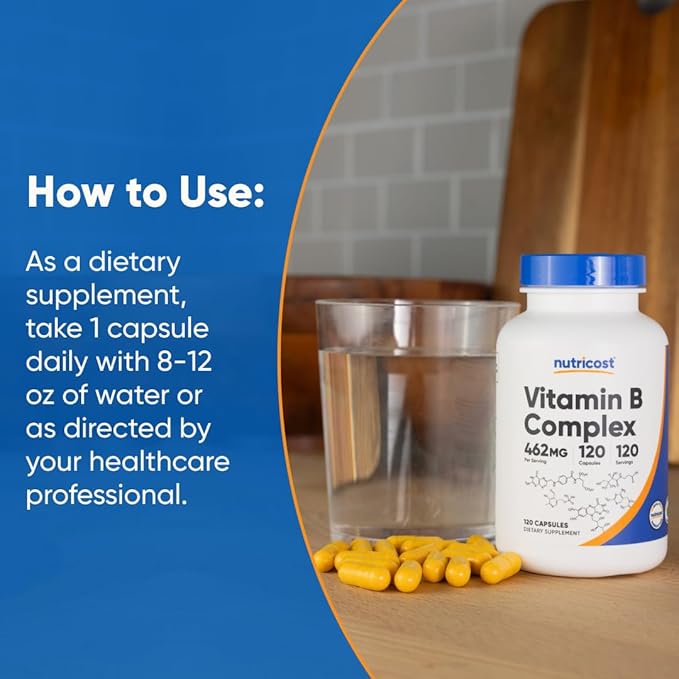 Nutricost High Potency Vitamin B Complex 462mg, 120 Capsules - with Vitamin C - Energy Complex
