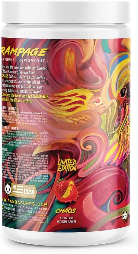 Underground Bio Labs™ Panda Supps: Rampage Chaos, Extreme Pre-Workout, High Stim, Maximum Pump, Focus, and Energy (Strawberry Mango Sherbet) (40 Servings)