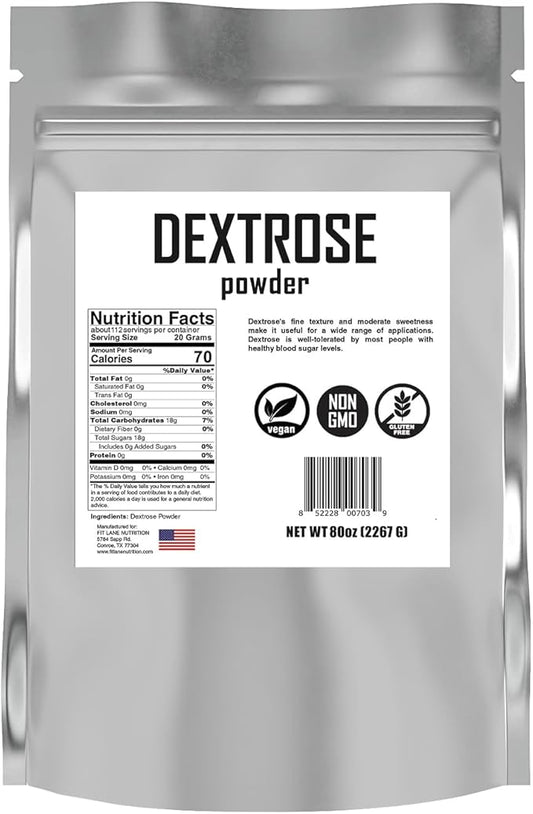 Bulk Dextrose Powder 5 lbs - Pure Carbs Unflavored - Good Source of Glucose and Carbohydrates - Food Grade Sugar for Brewing and Sausage Making - Pre Workout Ingredient