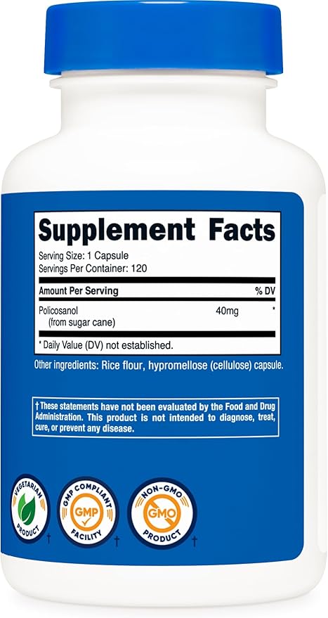 Nutricost Policosanol 40mg, 120 Capsules - Gluten Free, Non-GMO, and Vegetarian Friendly