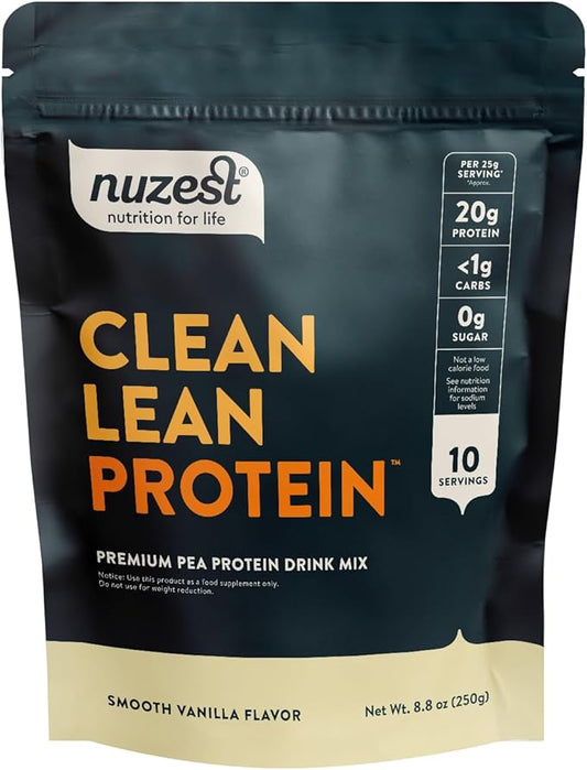 Nuzest - Vegan Pea Protein Powder - Clean Lean Protein, Premium Plant Based Protein Powder, Dairy Free, Gluten Free, GMO Free Protein Shake Smooth Vanilla, 8.8 oz