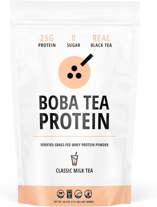 Boba Tea Protein Classic Milk Tea | 25g Grass-Fed Whey Protein Isolate Powder | Gluten-Free & Soy-Free Bubble Tea Protein Drink | Real Ingredients & Lactose-Free Protein Drink | 25 Servings
