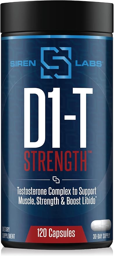 Siren Labs D1-T Strength Testosterone Booster for Men Mass Gainer with D-Aspartic Acid - Monster Muscle Mass-Building - Test Booster Suppression of Estrogen Anabolic Muscle Growth (120 Capsules)