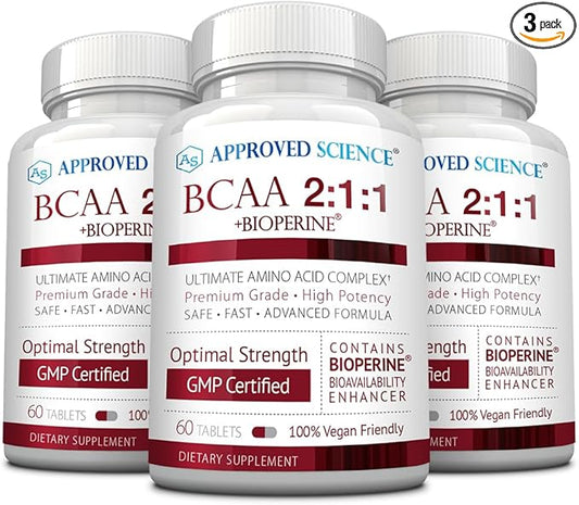 Approved Science BCAA Supplement - 180 Tablets - 2400mg - Increase Performance and Enhance Muscle Development - L-Leucine, L-Isoleucine, L-Valine - Made in USA, Non-GMO