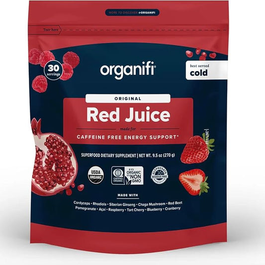 OrganifiRed Juice – Organic Superfood Energy Blend for Caffeine-Free Energy Support, with Antioxidants & Adaptogens, Non-GMO, Vegan, 30 Servings