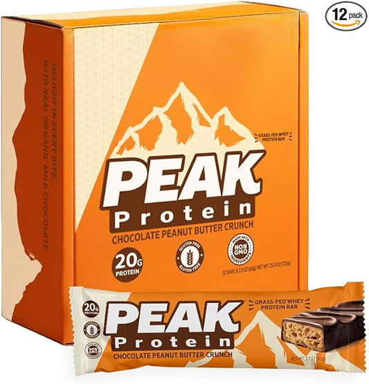 BARS - Chocolate Peanut Butter Crunch - Natural - Grass-Fed Whey - 20G Protein - Non-GMO - Gluten Free (12 Bars)