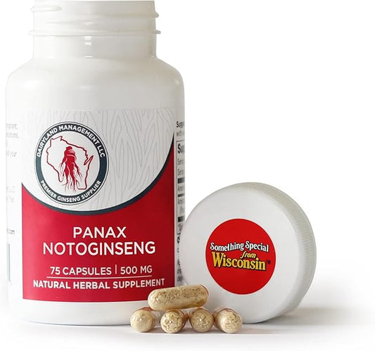 Dairyland Ginseng - Notoginseng Capsules - 75 ct - Tienchi Ginseng Complex Capsules - Authentic Notoginseng Capsule - Vegan Panax Ginseng Capsules for Use as a Daily Immune Support