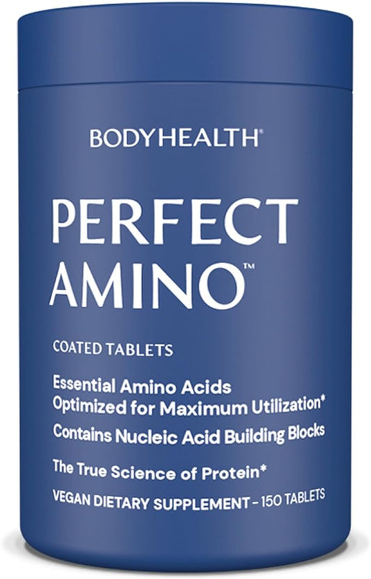 BodyHealth PerfectAmino (150 ct) Easy to Swallow Tablets, Essential Amino Acids Supplement with BCAAs, Vegan Protein for Pre/Post Workout & Muscle Recovery with Lysine, Tryptophan, Leucine, Methionine