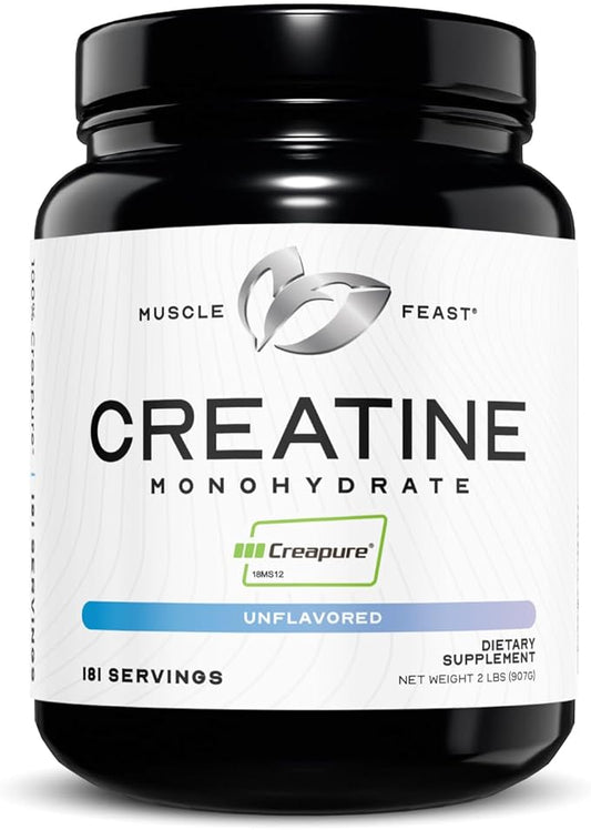 Muscle Feast Creapure Creatine Monohydrate Powder | Premium Pre-Workout or Post-Workout | Easy to Mix, Gluten-Free, Safe and Pure, (2lb, Unflavored)