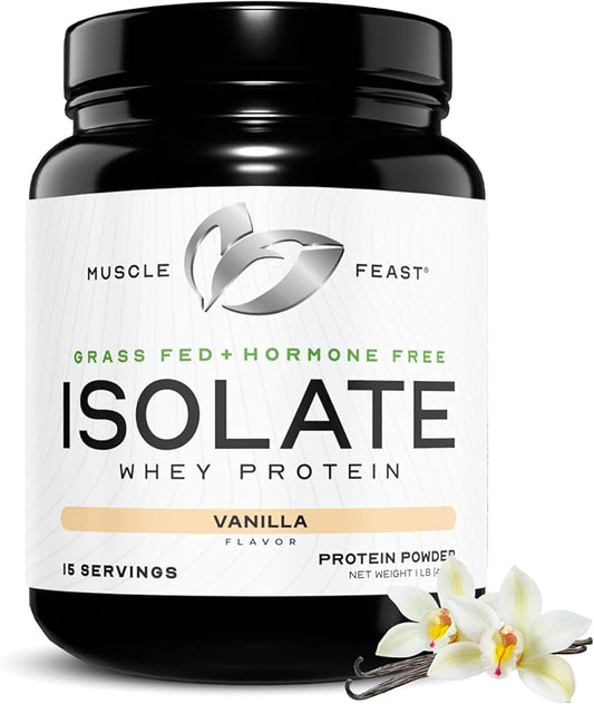 Muscle Feast Grass-Fed Whey Protein Isolate, All Natural Hormone Free Pasture Raised, Vanilla, 1lb