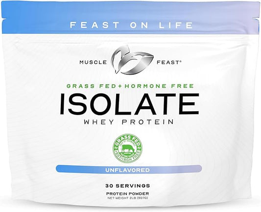 Muscle Feast Grass-Fed Whey Protein Isolate, All Natural Hormone Free Pasture Raised, Unflavored, 2lb