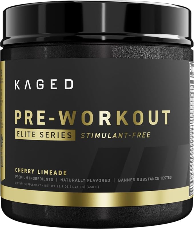 Kaged Pre Workout Powder Pre-Workout Elite Stim-Free for Men & Women, Power, Stamina, Focus, Pumps, L-Citrulline, Beta Alanine, Creatine, Caffeine-Free, Cherry Limeade, 20 Servings