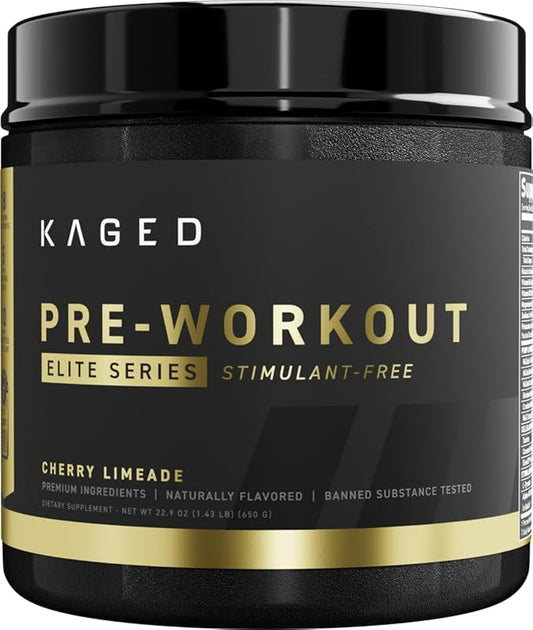 Kaged Pre Workout Powder Pre-Workout Elite Stim-Free for Men & Women, Power, Stamina, Focus, Pumps, L-Citrulline, Beta Alanine, Creatine, Caffeine-Free, Cherry Limeade, 20 Servings