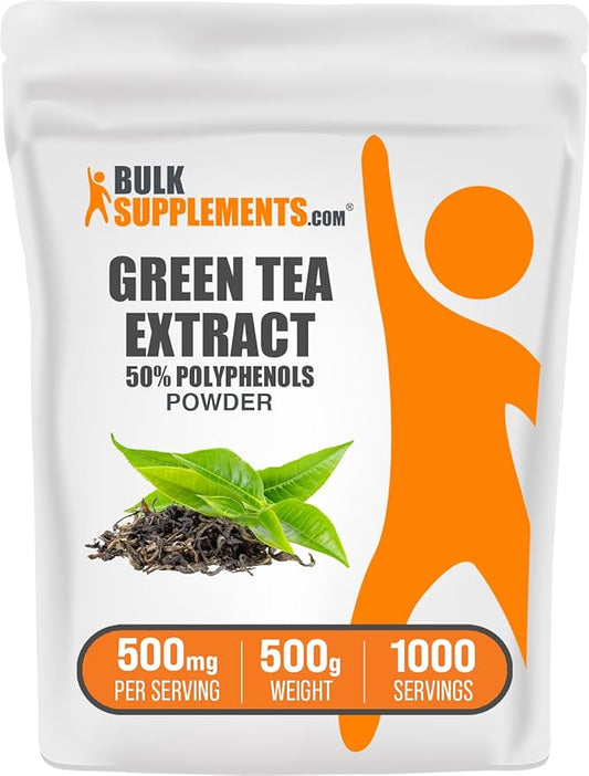 BulkSupplements.com Green Tea Extract Powder - 50% Polyphenol, Green Tea Powder - Green Tea Supplement, Herbal & Gluten Free, 500mg per Serving, 500g (1.1 lbs) (Pack of 1)