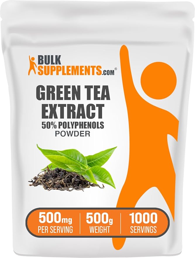 BulkSupplements.com Green Tea Extract Powder - 50% Polyphenol, Green Tea Powder - Green Tea Supplement, Herbal & Gluten Free, 500mg per Serving, 500g (1.1 lbs) (Pack of 1)