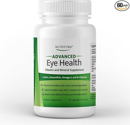Advanced Eye Health Vitamin and Mineral Supplement with Lutein, Zeaxanthin, Omega-3, and B Vitamins - 60 Capsules