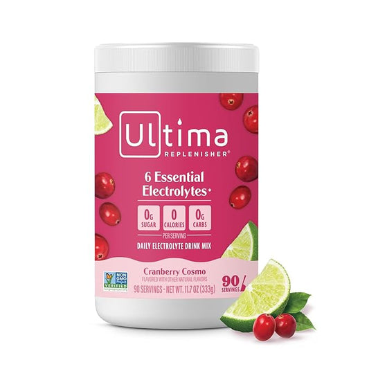 Ultima Replenisher Daily Electrolyte Powder Drink Mix – Sugar Free – Cranberry Cosmo, 90 Servings – Hydration Powder with 6 Key Electrolytes and Trace Minerals – Keto Friendly, Non-GMO