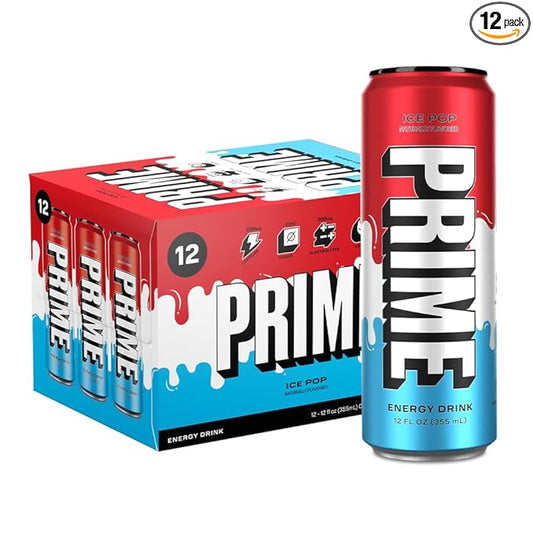 PRIME Energy ICE POP | Zero Sugar Energy Drink | Preworkout Energy | 200mg Caffeine with 355mg of Electrolytes and Coconut Water for Hydration| Vegan | Gluten Free |12 Fluid Ounce | 12 Pack