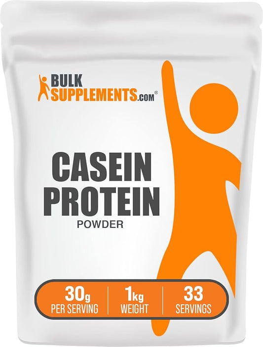 BulkSupplements.com Casein Protein Powder - Micellar Casein Powder, Slow Digesting Protein - Unflavored & Gluten Free, 30g per Serving, 1kg (2.2 lbs) (Pack of 1)