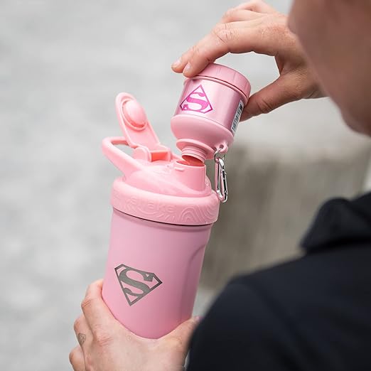Smartshake Justice League Whey2Go Supergirl Protein Powder Storage Container 50g – BPA Free Shaker Bottle Funnel for Whey Protein Powder + Protein Shakes 110ml, DC Comics Supergirl Gifts for Women