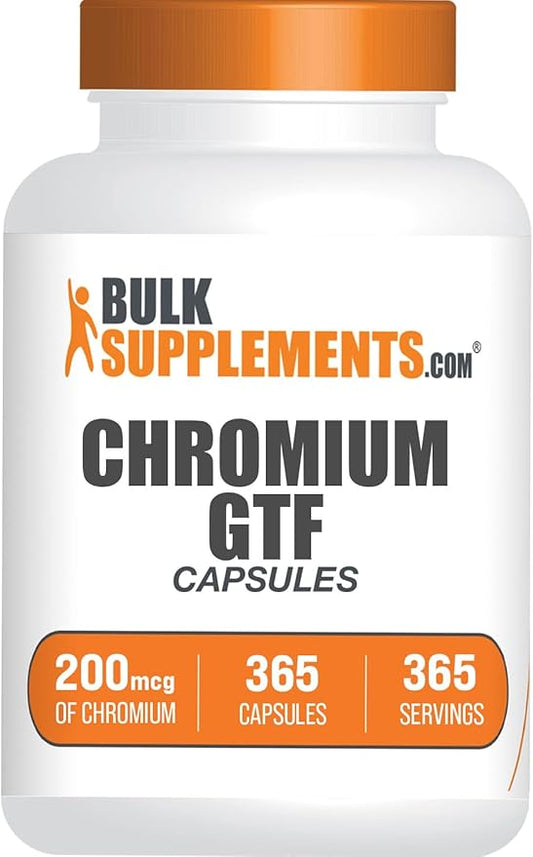 BulkSupplements.com Chromium GTF Capsules - Mineral Supplement, GTF Chromium 200mcg - Gluten Free, 1 Capsule per Serving, 365 Capsules (Pack of 1)