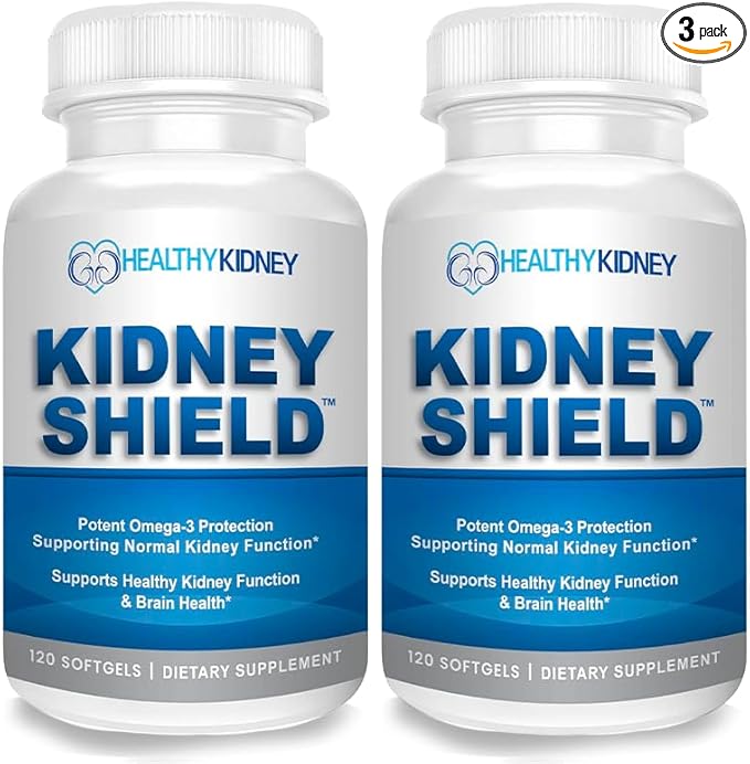 Kidney Shield 2-Pack Kidney Support Supplement Fish Oil Omega-3 Fatty Acid Renal Pills