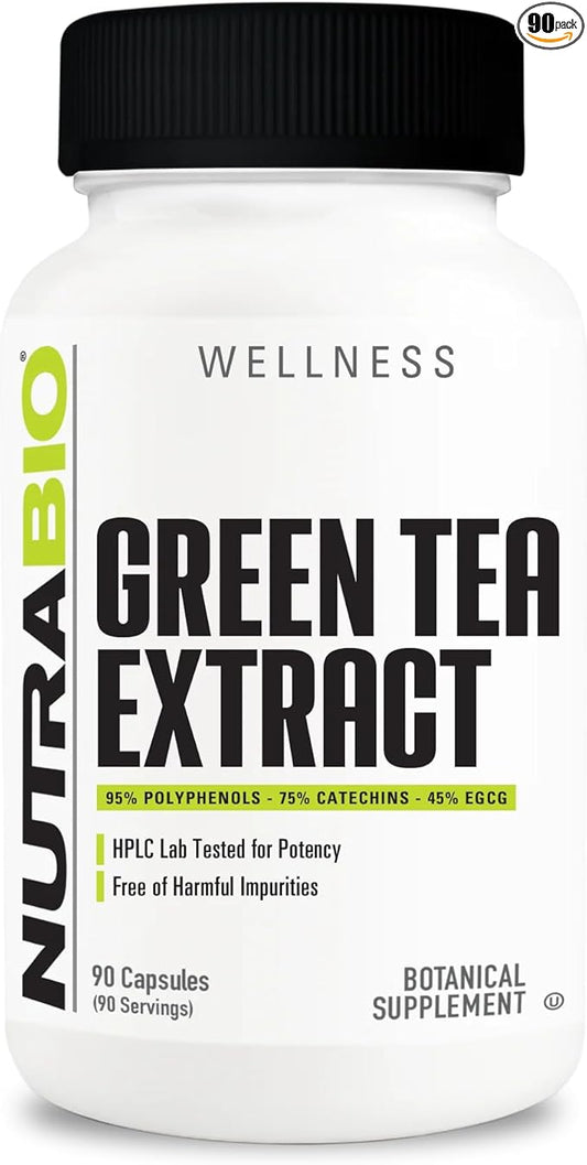 NutraBio Green Tea Extract, Adds Antioxidant Benefits and Helps Overall Health and Well-Being, 500mg - 90 Capsules