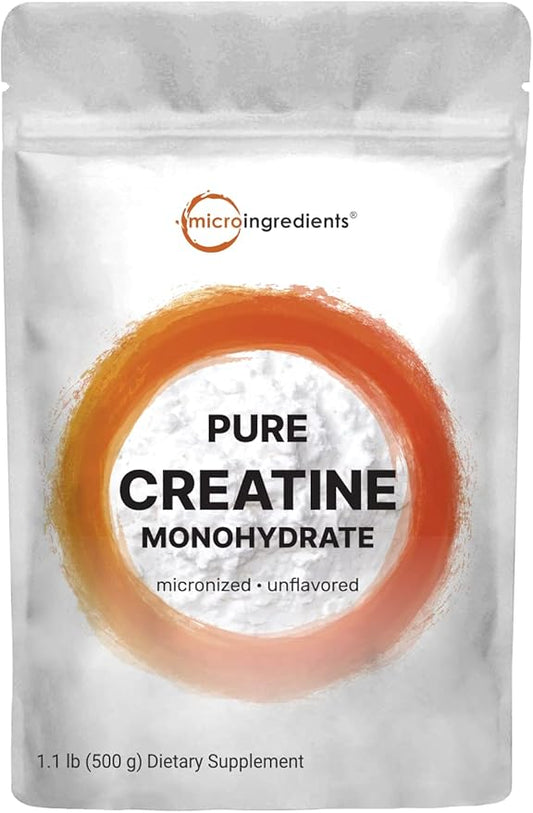 Instant Creatine Monohydrate Powder 500 Grams (1.1 Lb), 5000mg Per Serv, Micronized Creatine Powder, Unflavored, Pure, No Filler, Keto & Vegan, Easy Dissolve Pre Workout for Women and Men