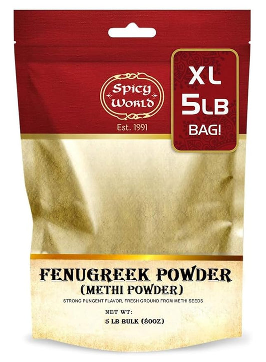 Spicy World Fenugreek Seed Powder 5 Pound Bulk Bag - Ground Methi Seeds, Natural Indian Spice