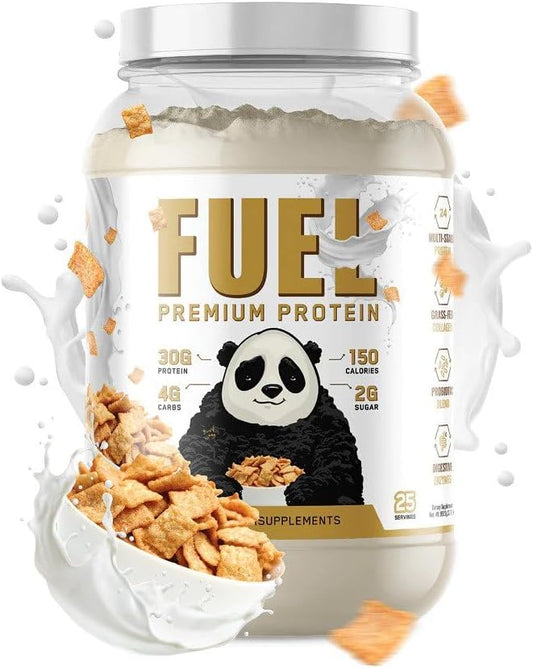 Panda Fuel Premium Protein Non-GMO Whey,Hydrolyzed Collagen,Casein,Probiotics,Digestive Enzymes, Keto Friendly,Time Release, 25 Servings (Cinnamon Toast) (with inclusions)