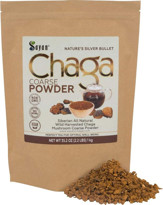 Sayan Siberian Pure Raw Coarse Chaga Powder 2.2lbs/1Kg – Premium Wild Forest Harvested Super Antioxidant Tea – Supports Immune System and Digestive Health – Focus, Energy, Clarity, Wellness - Non-GMO