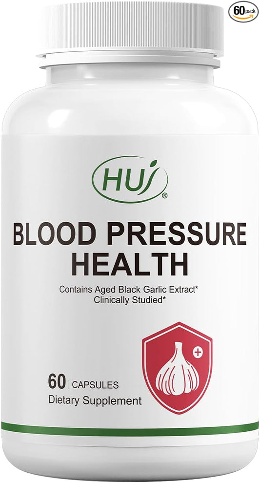 HUJ Blood Pressure Health Supplement, Plant-Based Formula with Black Garlic, Hawthorn, Beetroot, L-Arginine, L-Citrulline, 60 Capsules