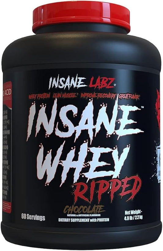Insane Labz Insane Whey Ripped, Lean Muscle Building Protein with L-Carnitine and CLA Oil Powder, 5lbs 60 Servings, Chocolate