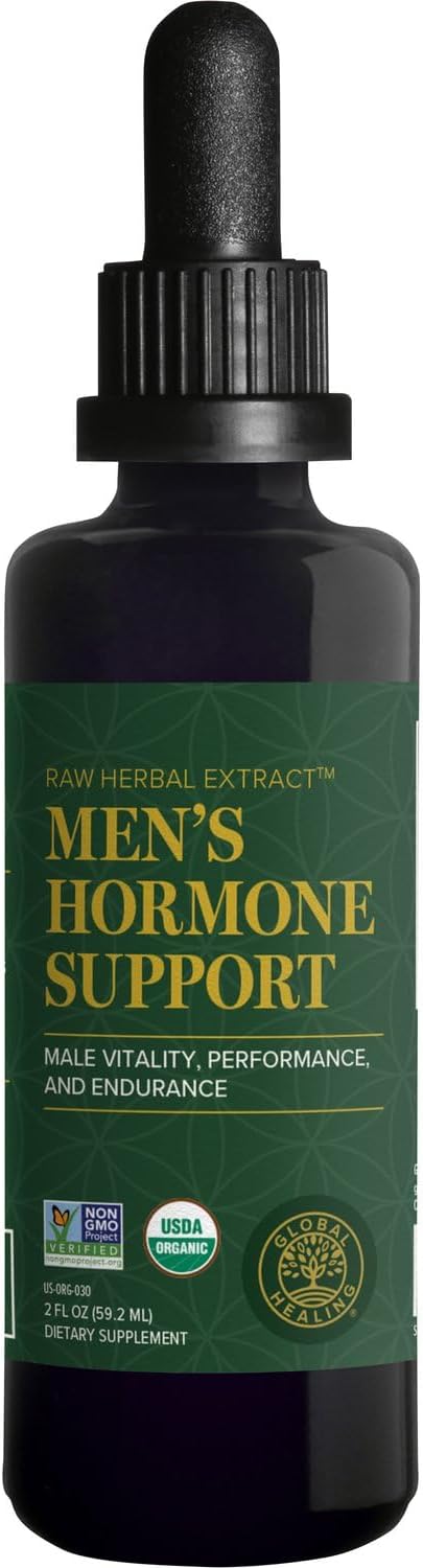 Global Healing Center Men's Hormone Support - Organic Liquid Supplement with Tribulus Terrestris - 2 Fl Oz