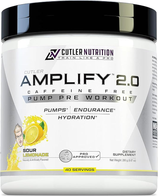 Cutler Nutrition Amplify Pump Pre Workout Caffeine Free Nitric Oxide Booster containing Arginine and Citrulline Pre-Workout for Maximum Pumps Sour Lemonade Flavor