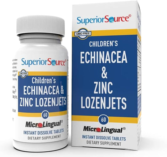 Superior Source Children's Echinacea & Zinc Lozenjets - Herbal Immune Support for Kids - Non-GMO & Gluten-Free - Peppermint - 60 MicroLingual Dissolvable Tablets