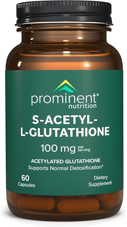 Prominent Nutrition S-Acetyl L-Glutathione Supplement - Clinically Researched Emothion Acetylated Glutathione for Normal Liver Detoxification Support & Optimal Antioxidant Effect, 60 Vegan Capsules